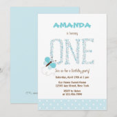 Eerste verjaardagsuitnodiging Blauwe Vlinder Kaart (Voorkant / Achterkant)