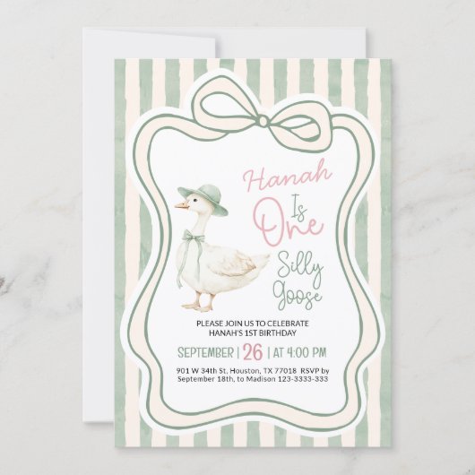 Eerste verjaardagsuitnodiging, domme gans verjaard kaart (Voorkant)