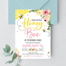 Eerste verjaardagsuitnodiging Honey Bee Sweet One