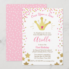 Eerste verjaardagsuitnodiging Princess Gold Pink C Kaart
