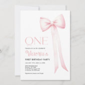 Eerste verjaardagsuitnodiging, roze Coquette Bow 1 Kaart (Voorkant)