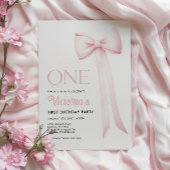 Eerste verjaardagsuitnodiging, roze Coquette Bow 1 Kaart