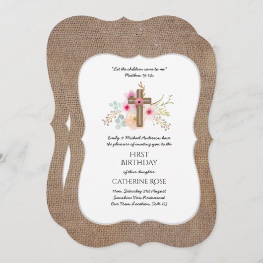 Eerste verjaardagsuitnodiging waterverf bloemstuk kaart (Voorkant / Achterkant)