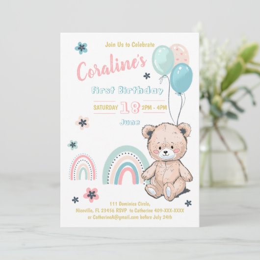 Eerste verjaardagsuitnodigingen met een schattige  kaart (Staand voorkant)