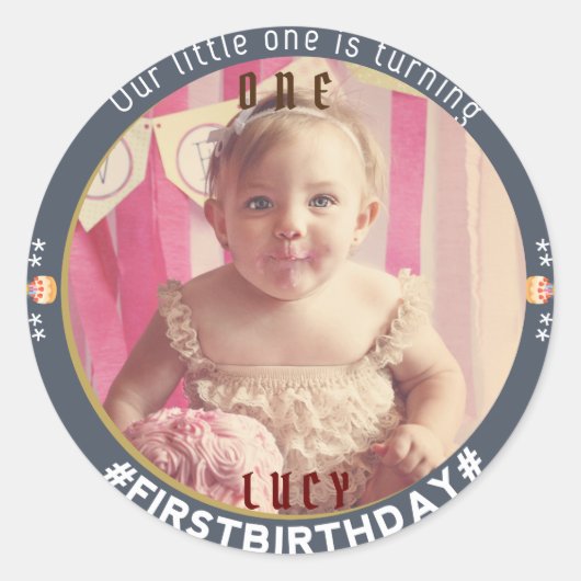 Eerste Verjaardagsvreugde: Classic Ronde Sticker (Voorkant)