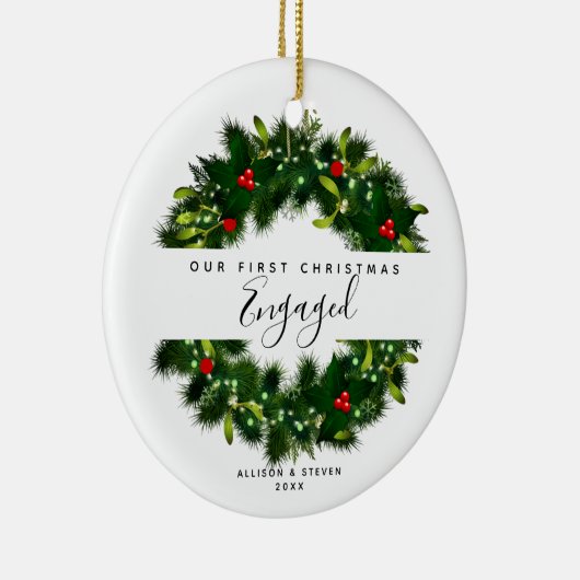 Eerste Verloving Moderne paren gepersonaliseerd Keramisch Ornament (Rechts)