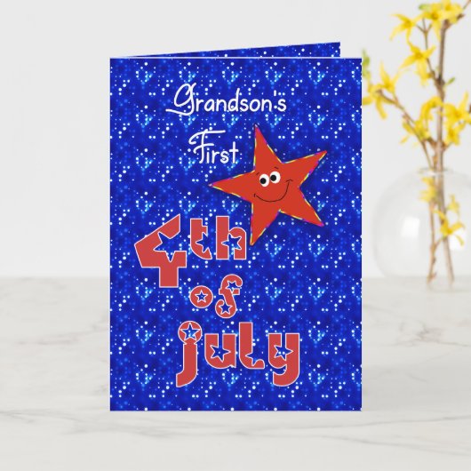 Eerste vierde juli van de kleinzoon kaart (Gele Bloem)