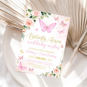 Eerste vlinderkus op roze vlinderverjaardag kaart