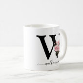 Eerste W Monogram Bloem Roze Rozen Mok (Voorkant rechts)
