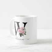 Eerste W Monogram Bloem Roze Rozen Mok (Voorkant links)