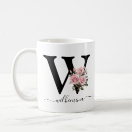 Eerste W Monogram Bloem Roze Rozen Mok