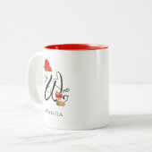 Eerste W-monogram Elegant modern schrift Kerstmis Tweekleurige Koffiemok (Voorkant links)