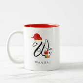 Eerste W-monogram Elegant modern schrift Kerstmis Tweekleurige Koffiemok (Links)