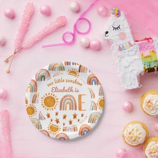 Eerste Waterverf van de verjaardag Zonneuwen en Re Papieren Bordje (Feest)