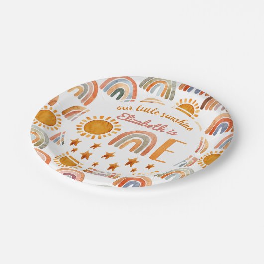 Eerste Waterverf van de verjaardag Zonneuwen en Re Papieren Bordje (Gekanteld)