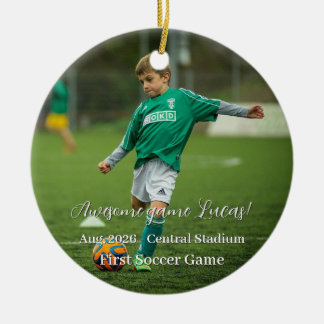 Eerste wedstrijd sport kerst familie foto keramisch ornament