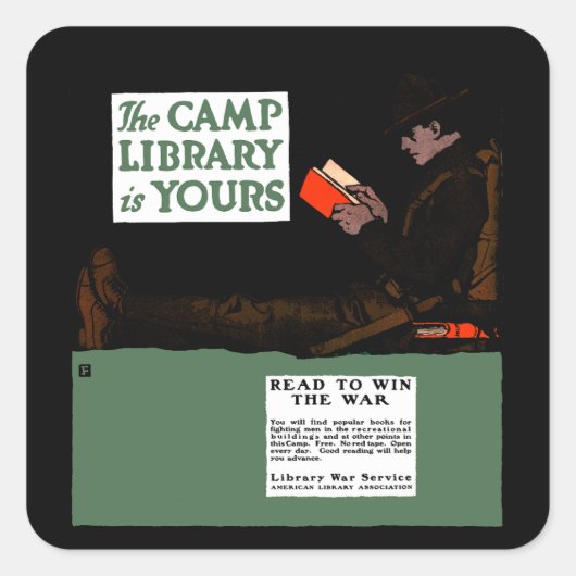 Eerste Wereldoorlog Kamp Bibliotheek 1917 Militair Vierkante Sticker (Voorkant)