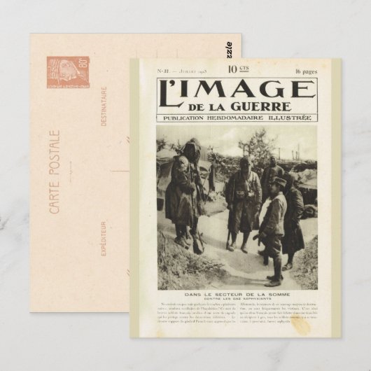 Eerste Wereldoorlog, soldaten in Somme Briefkaart (Voorkant / Achterkant)