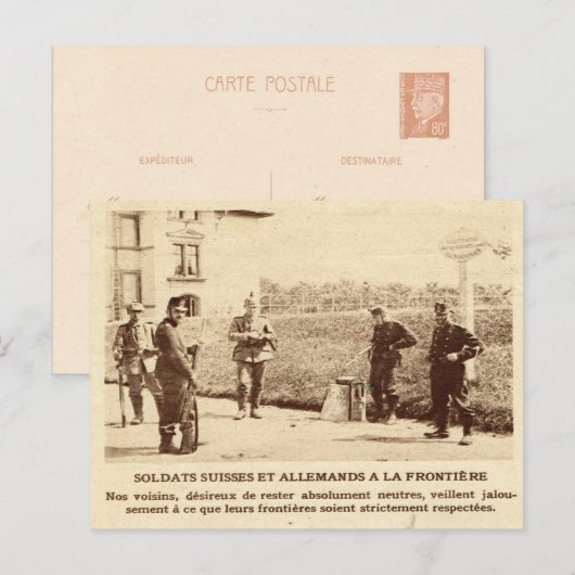 Eerste Wereldoorlog, Zwitserse en Duitse soldaten, Briefkaart (Voorkant / Achterkant)