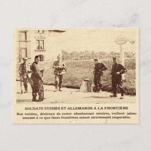 Eerste Wereldoorlog, Zwitserse en Duitse soldaten, Briefkaart (Voorkant)