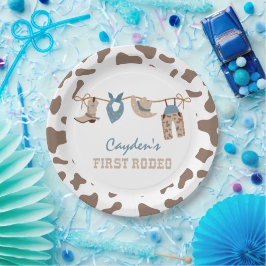 Eerste Westerne Cowboy 1e verjaardag van Rodeo Pap Papieren Bordje (Feest)