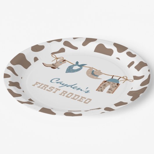 Eerste Westerne Cowboy 1e verjaardag van Rodeo Pap Papieren Bordje (Gekanteld)