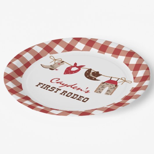 Eerste Westerne Cowboy 1e verjaardag van Rodeo Pap Papieren Bordje (Gekanteld)