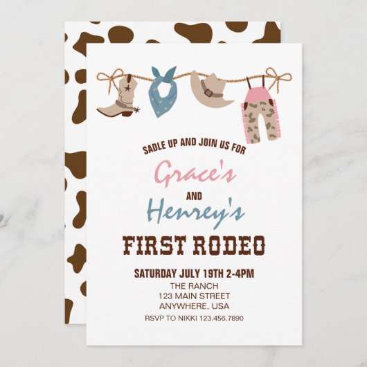 Eerste Westerne Cowboy Rodeo eerste verjaardag Inv Kaart (Voorkant / Achterkant)