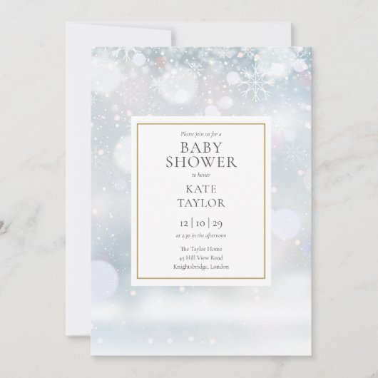 Eerste Winter Sneeuwvlokken QR Code Baby shower Kaart (Voorkant)