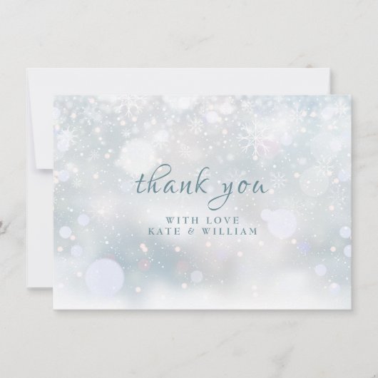 Eerste wintersneeuwvlokken bruiloft bedankkaart (Voorkant)