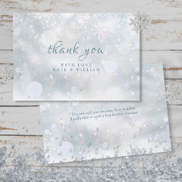 Eerste wintersneeuwvlokken bruiloft bedankkaart