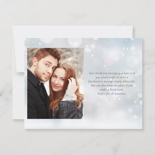 Eerste wintersneeuwvlokken Elegant Schrift Foto Bedankkaart (Achterkant)