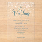 Eerste Wintersneeuwvlokken Elegant Script Weddensc Acryl Uitnodigingen (Voorkant)