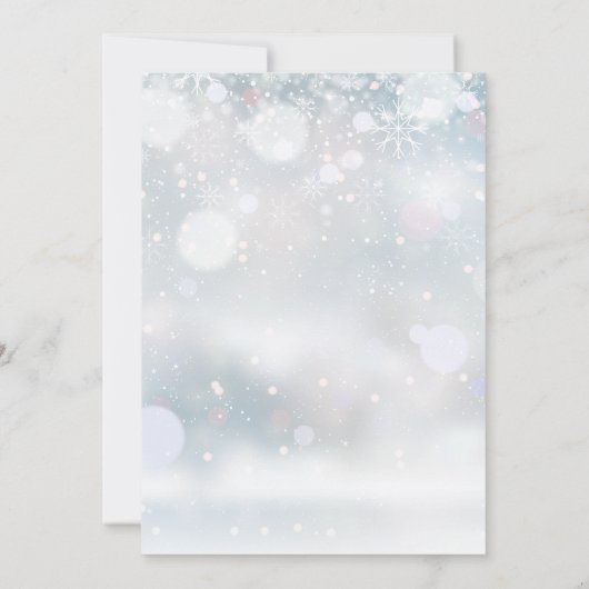 Eerste Wintersneeuwvlokken Elegant Script Weddensc Kaart (Achterkant)