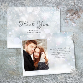 Eerste wintersneeuwvlokken Elegante Script Foto Bedankkaart