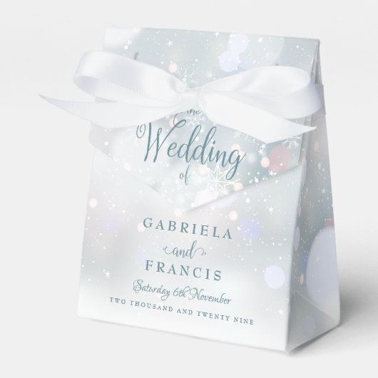 Eerste wintersneeuwvlokken Weddenschap Bedankdoosjes (Voorkant Zijde)