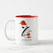 Eerste Z Naam Elegant Script Moderne Kerstmis Tweekleurige Koffiemok (Links)