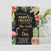 Eerste zwarte flamingo & ananas verjaardag kaart (Staand voorkant)