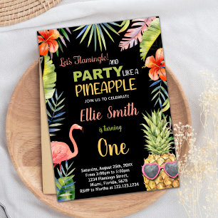 Eerste zwarte flamingo & ananas verjaardag kaart