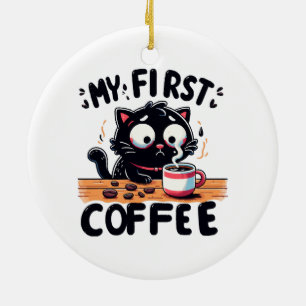 Eerste Zwarte Koffie Avontuur Keramisch Ornament