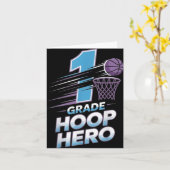 Eerstegraads Hoop Held -1e graad Basketball terug Kaart (Gele Bloem)