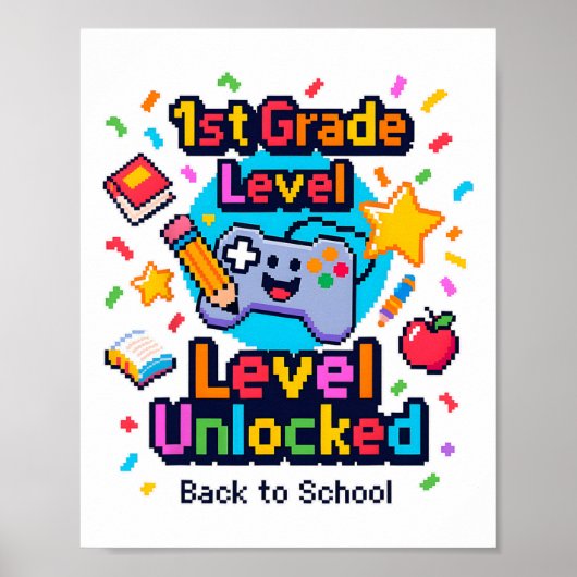 Eerstegraads niveau ontgrendelde videogamer Pixel  Poster (Voorkant)