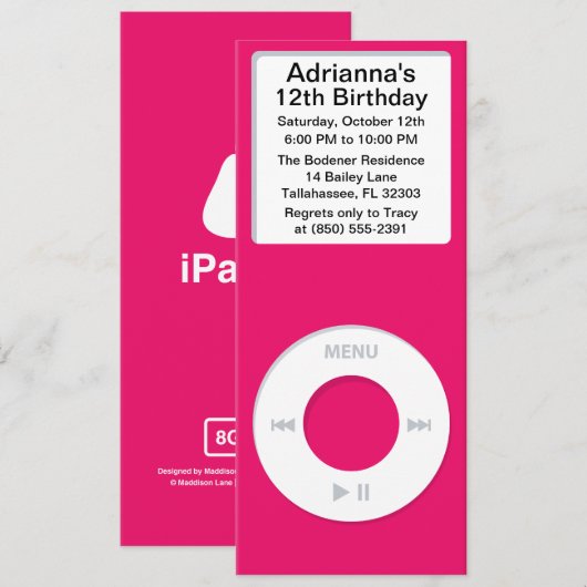 Eersteklas MP3-speler iParty Birthday Party Kaart (Voorkant / Achterkant)