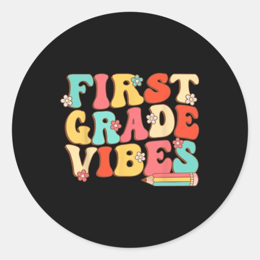 Eersteklas Vibes Retro Groovy - 1e klas Terug naar Ronde Sticker (Voorkant)