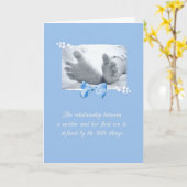 Eerstgeborene feliciteert Baby Feet Blue Bow Kaart (Gele Bloem)