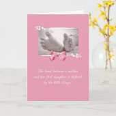 Eerstgeborene Gefeliciteerd Baby Feet Pink Bow Kaart (Gele Bloem)