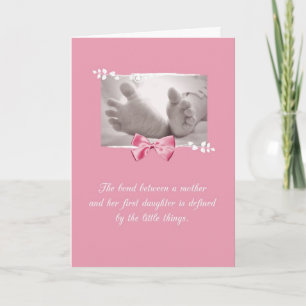 Eerstgeborene Gefeliciteerd Baby Feet Pink Bow Kaart