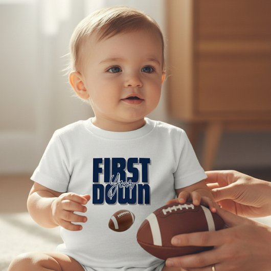 Eerstjaars Voetbal Eerste Down Navy Blauwe T-Shirt