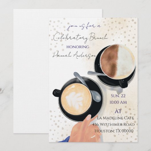 Eervolle Viering Brunch Latte 2 Uitnodiging (Voorkant / Achterkant)