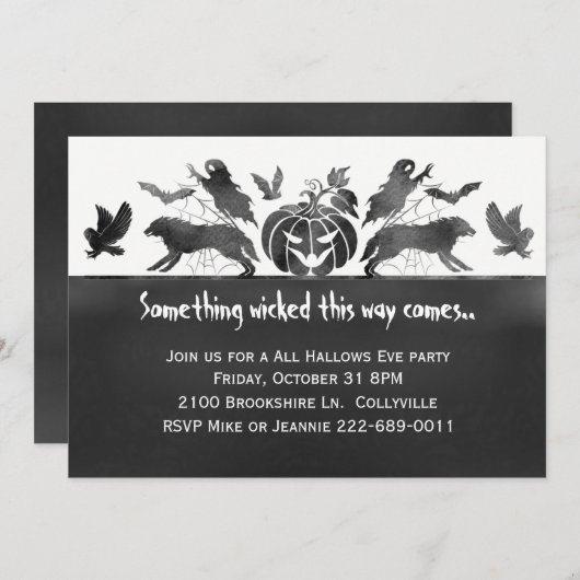 Eery Creatures Halloween Party Invitation Kaart (Voorkant / Achterkant)